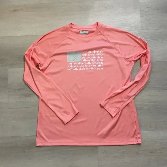 Columbia Womens Performance Fishing Gear Long Sleeve Flag Tee Pink XL - Picture 2 of 11